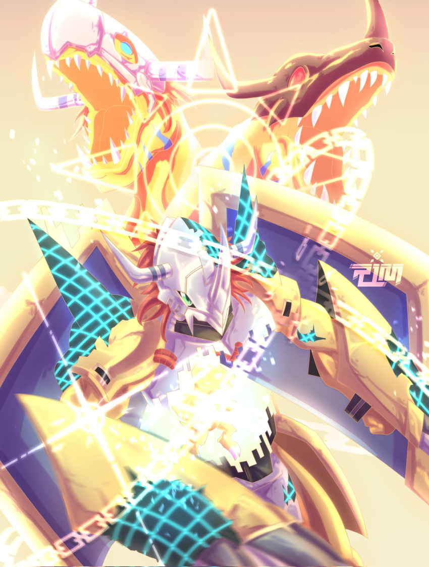 agumon, armor, claw_(weapon), colored_skin, digimon, digimon_day, dinosaur, dragon