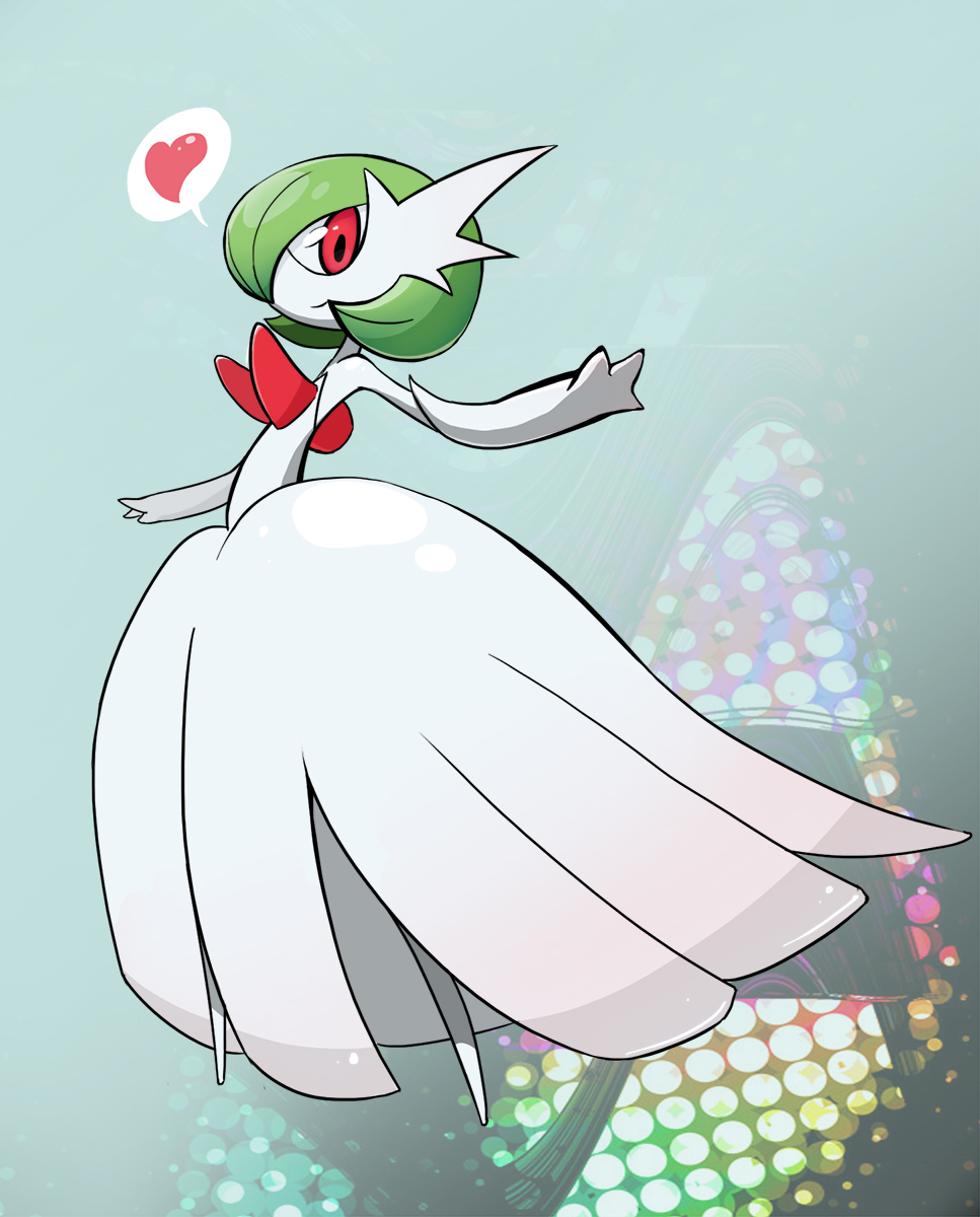 bob_cut, colored_skin, dress, elbow_gloves, gardevoir, gloves, green_hair, heart