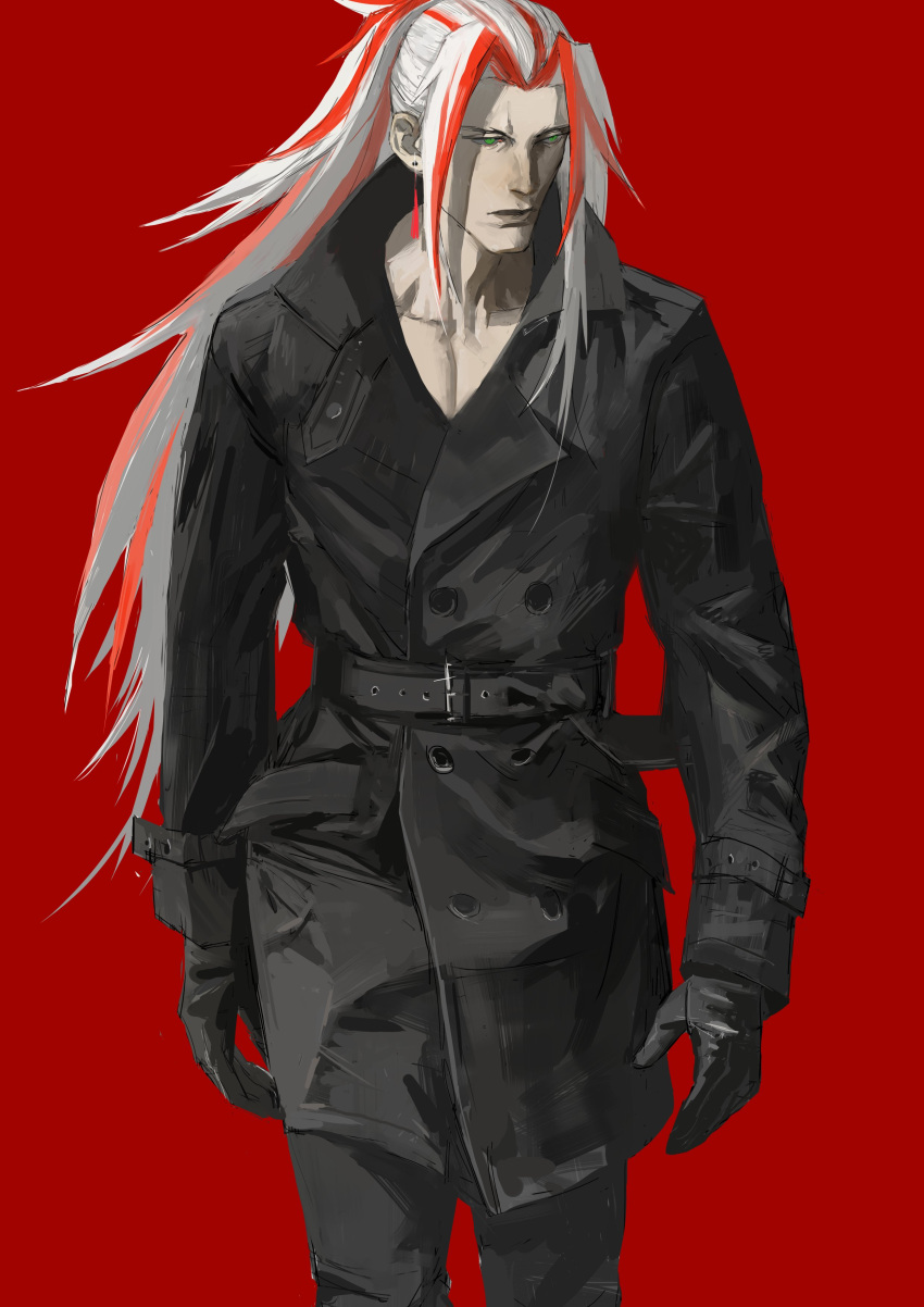 1boy, absurdres, alternate_costume, arm_belt, belt, black_belt, black_coat, black_gloves