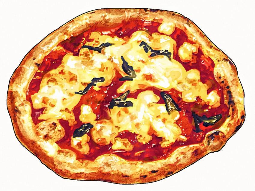 cheese, commentary_request, food, food_focus, frying-ammonite, margherita_pizza, no_humans, original