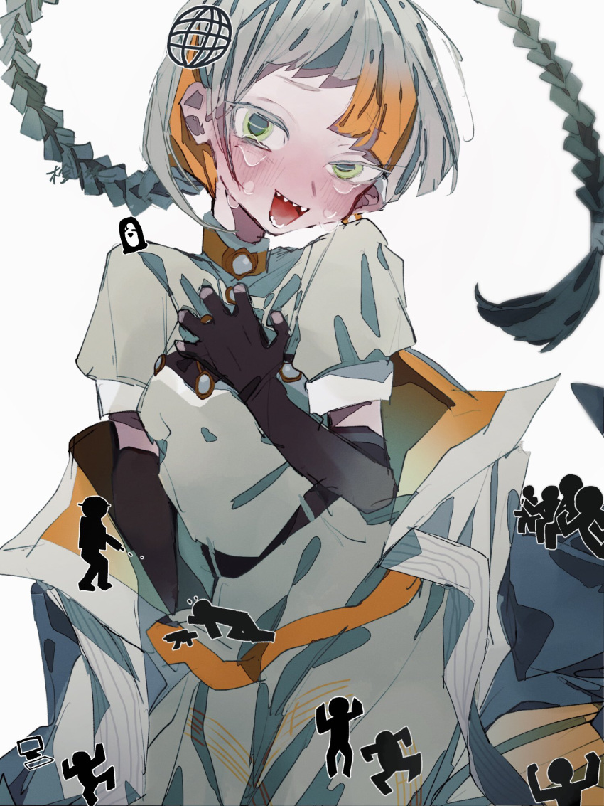 1girl, arm_at_side, baka_tsuushin_(voisona), belt, black_belt, black_gloves, blush, braid