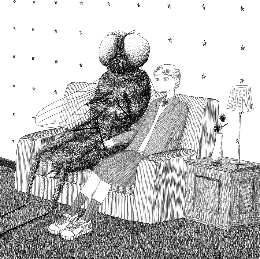 1girl, absurdres, animal, blazer, bug, closed_mouth, collared_shirt, commentary_request