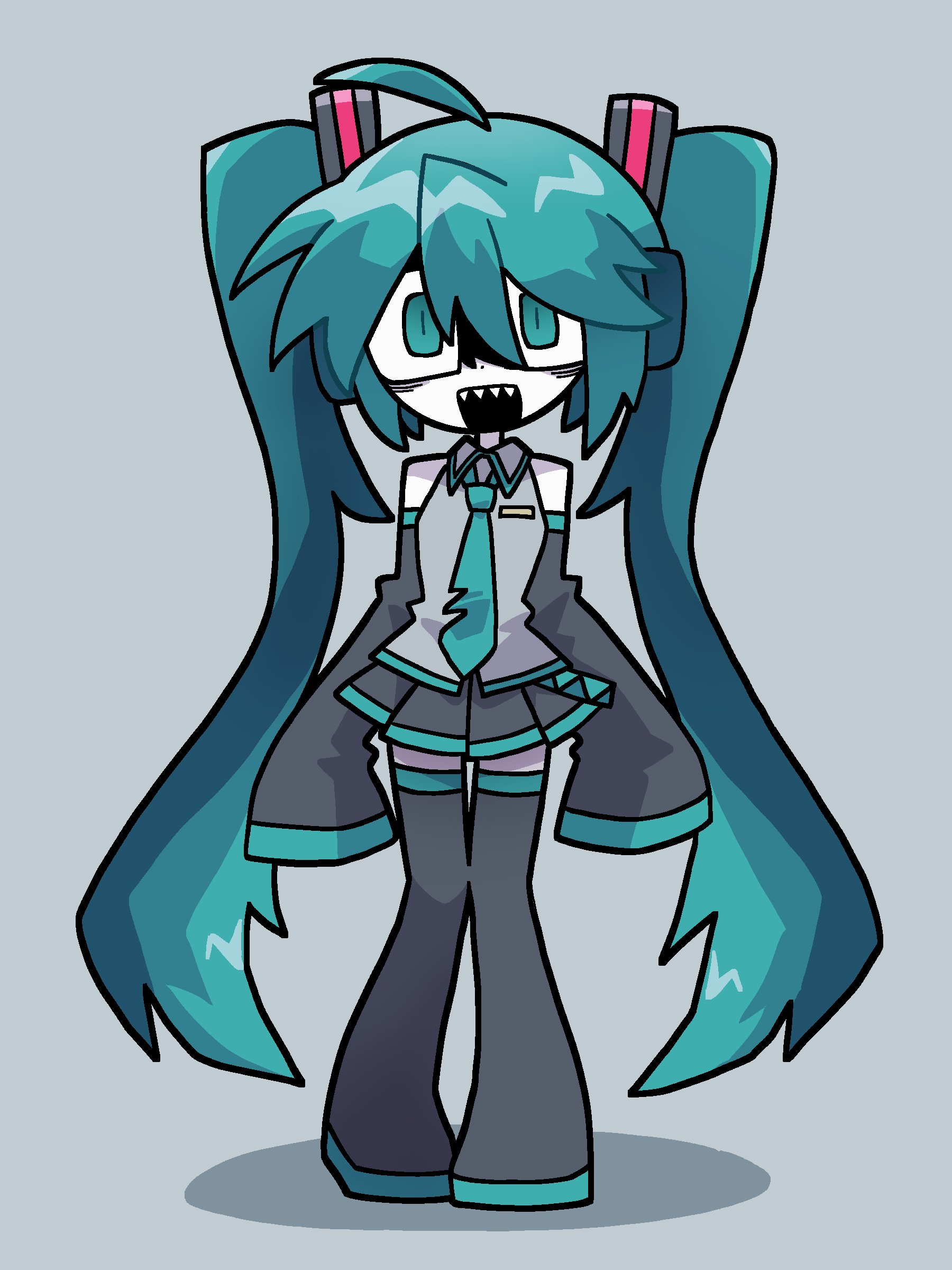 1girl, 9chrono0, absurdres, ahoge, blue_eyes, blue_hair, boots, collared_shirt