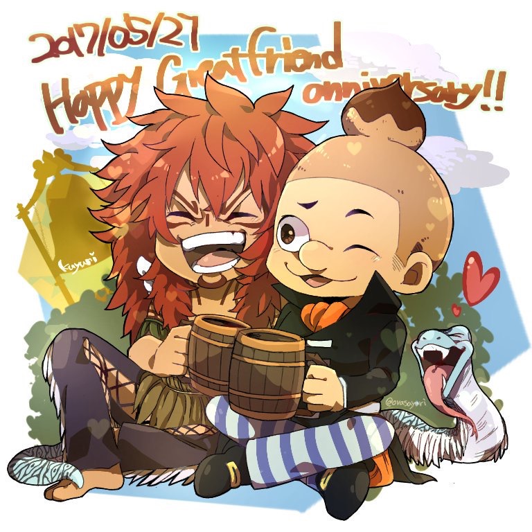 2boys, :d, anniversary, ascot, calgara, character_request, cross-laced_clothes, cross-laced_legwear