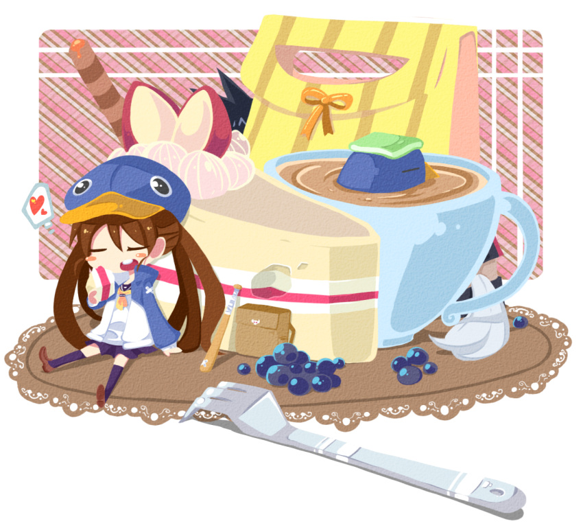 brown_hair, cake, closed_eyes, disgaea, eyes_closed, fenrich, food, fork