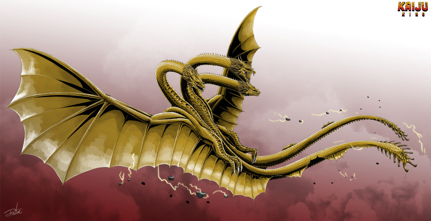 absurdres, black_sclera, claws, colored_sclera, debris, dragon, dragon_horns, dragon_wings