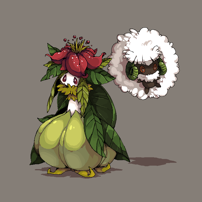 floating, full_body, lilligant, no_humans, pokemon, pokemon_(creature), whimsicott, yamipika