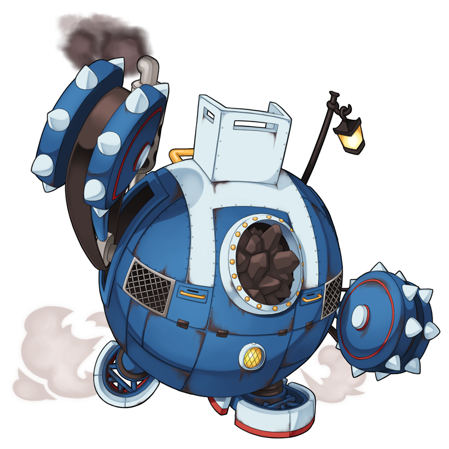 chibi, chibi_only, circular_saw, coal, el-a17t, full_body, lantern, no_humans, official_art, ragnarok_online, robot, saw, simple_background, smoke, transparent_background, yuichirou