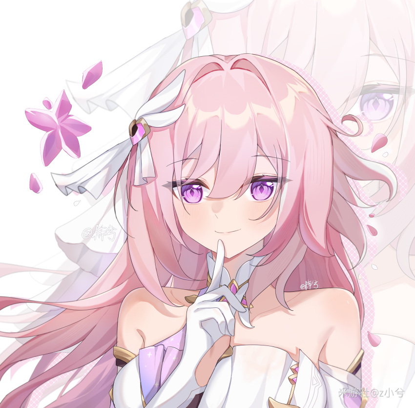 1girl, bare_shoulders, breasts, brooch, corset, crystal_flower, diamond-shaped_pupils, diamond_(shape)