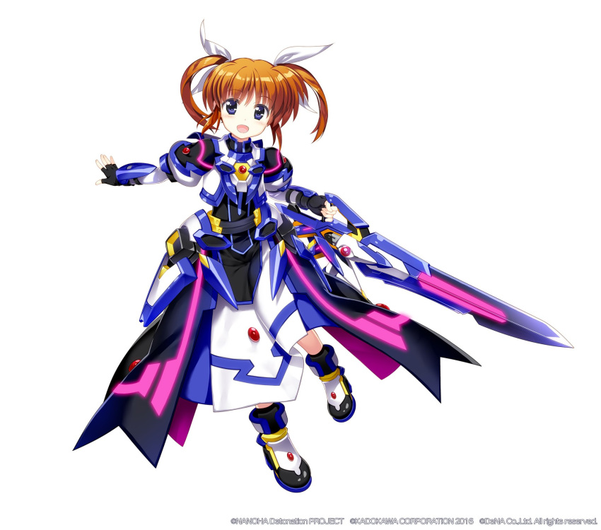 1girl, armor, armored_dress, armored_gloves, black_gloves, brown_hair, fingerless_gloves, fujima_takuya
