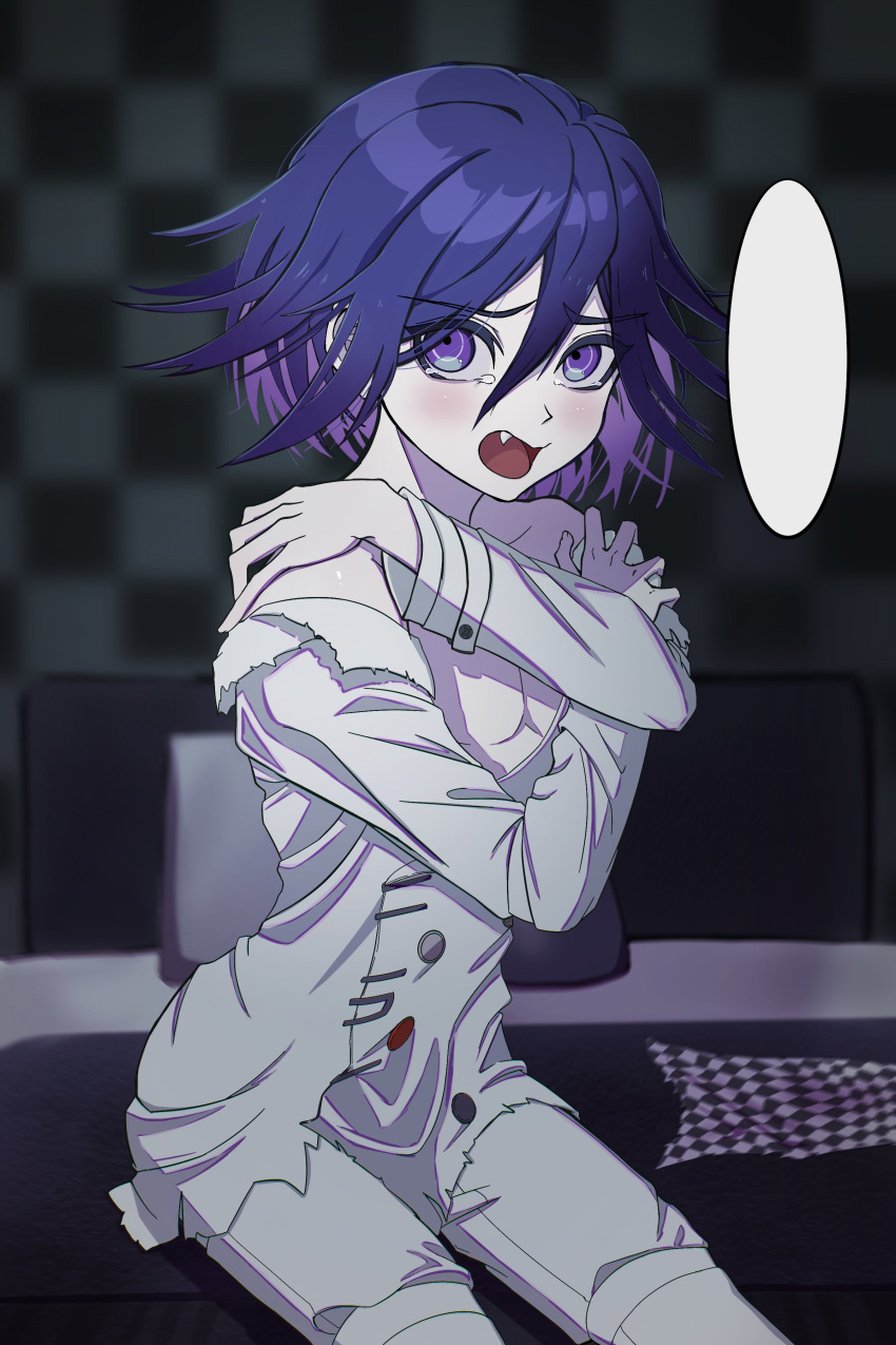 1boy, absurdres, bare_shoulders, buttons, checkered_neckerchief, danganronpa_(series), danganronpa_v3:_killing_harmony, double-breasted