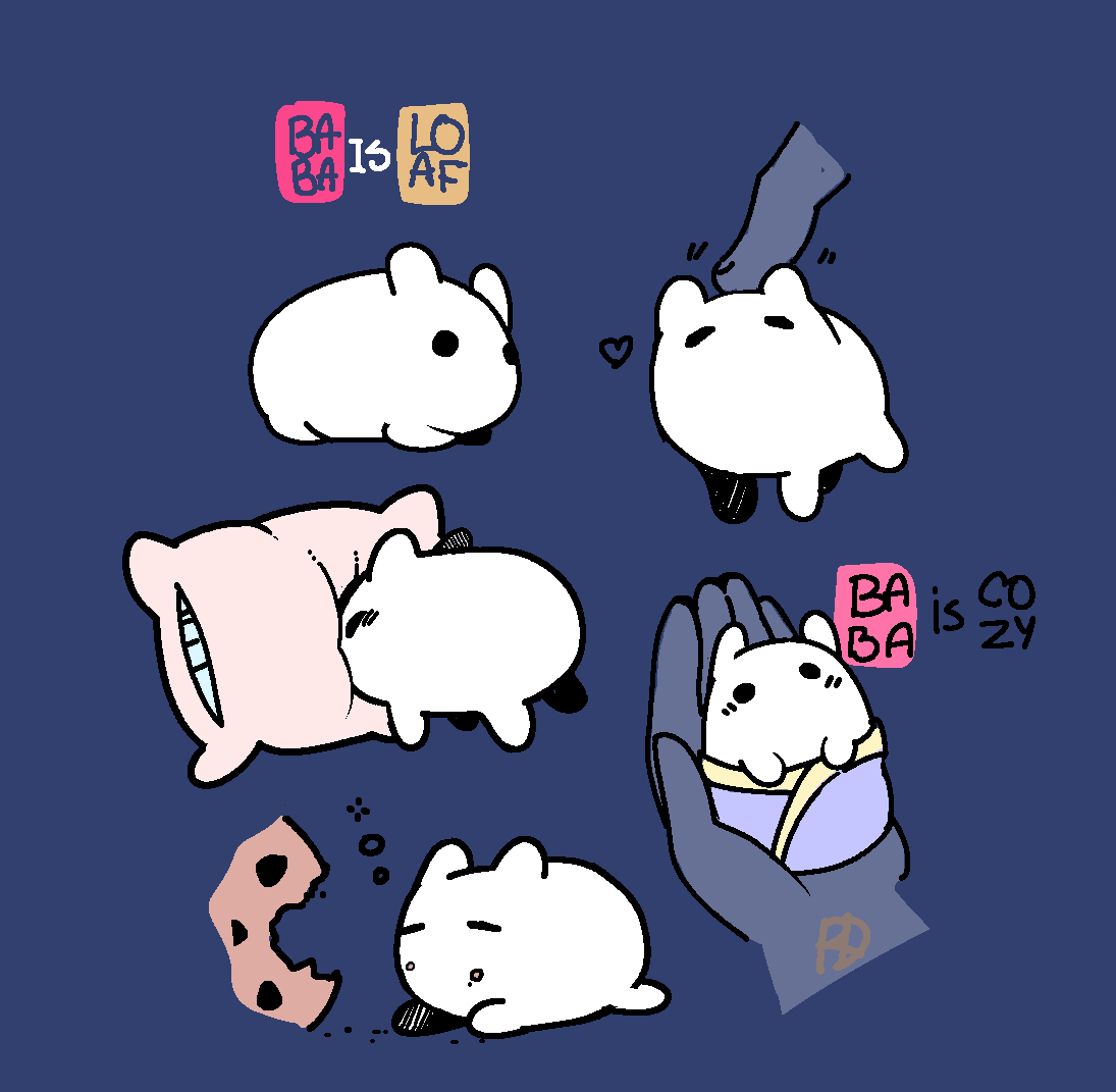 baba_(baba_is_you), baba_is_you, bite_mark, blanket, cat_loaf, chocolate_chip_cookie, closed_eyes, colored_skin