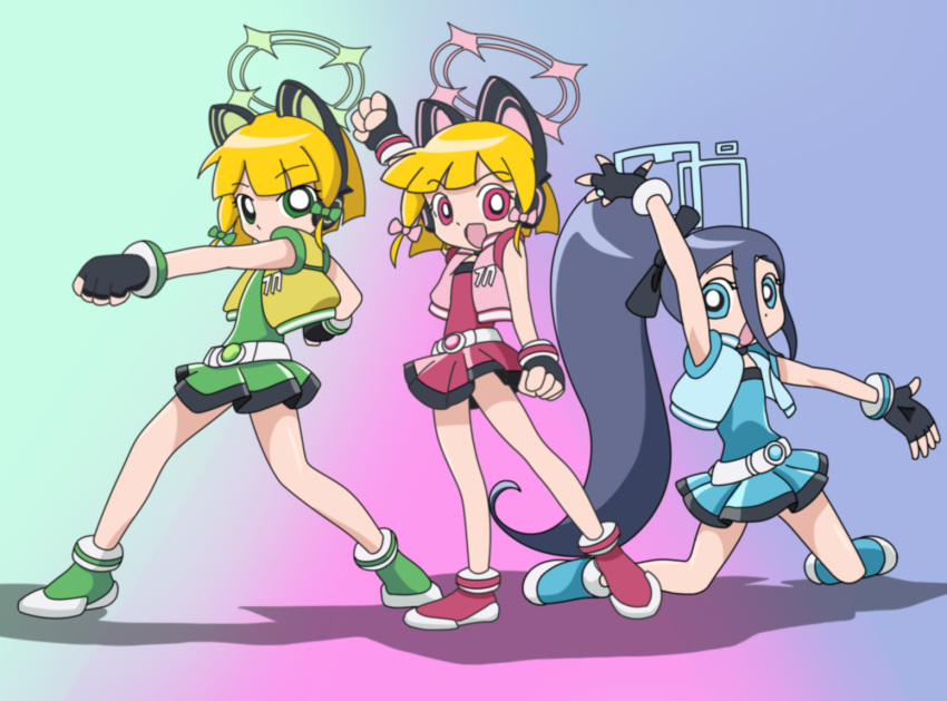 3girls, absurdly_long_hair, akazutsumi_momoko, alternate_costume, animal_ear_headphones, animal_ears, aqua_vest, aris_(blue_archive)