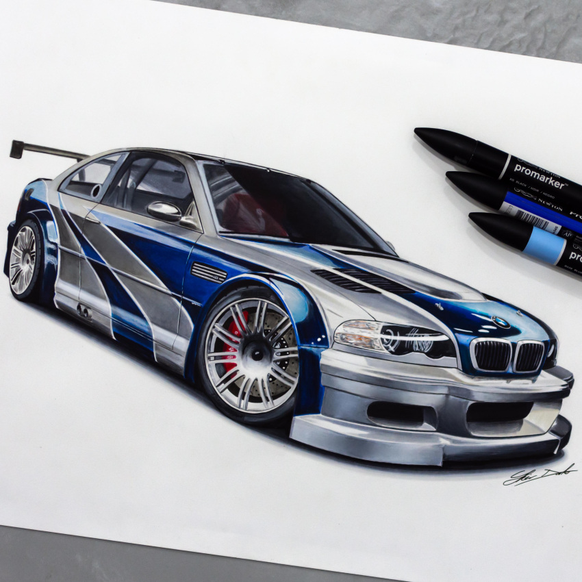 absurdres, art_tools_in_frame, bmw, bmw_3_series, bmw_e46, bmw_m3, car, english_commentary