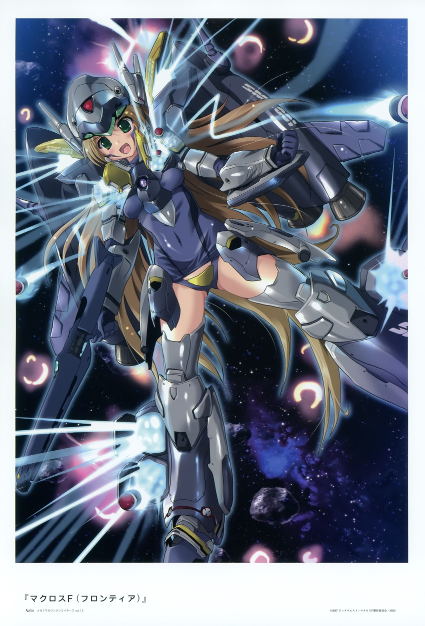 blonde_hair, cosplay, green_eyes, highres, itano_circus, komatsu_eiji, macross, macross_frontier