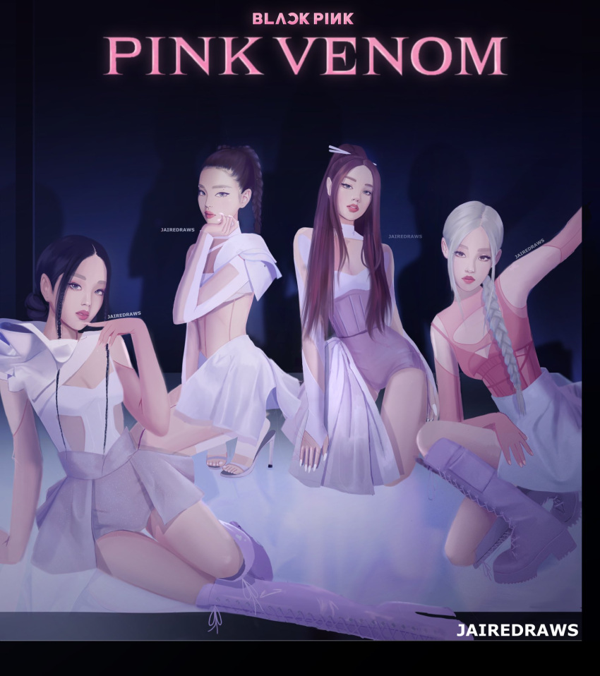 4girls, artist_name, black_hair, blackpink, blonde_hair, braid, braided_ponytail, brown_hair