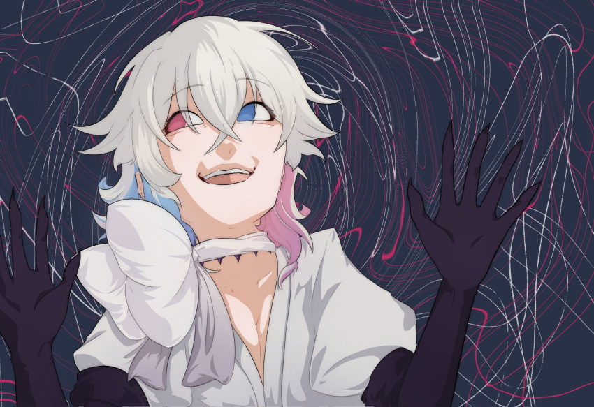 1boy, black_gloves, blue_eyes, blue_hair, caitoayu, commentary, diamond_choker, eyelashes