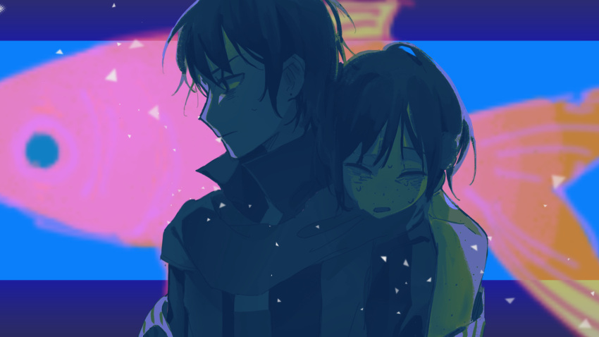2boys, absurdres, black_hair, chinese_commentary, closed_eyes, closed_mouth, commentary_request, eoo_(modali)
