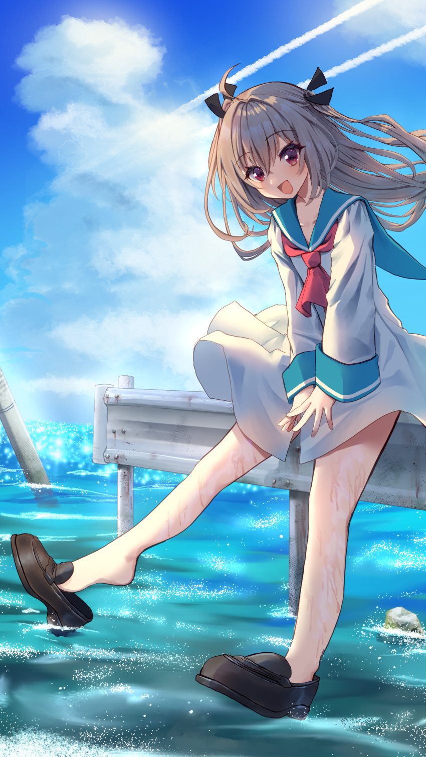 1girl, :d, absurdres, ahoge, ant_m22, atri, atri-my_dear_moments-, black_ribbon