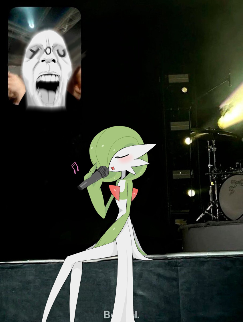1other, absurdres, bereal, blush, bob_cut, closed_eyes, colored_skin, concert