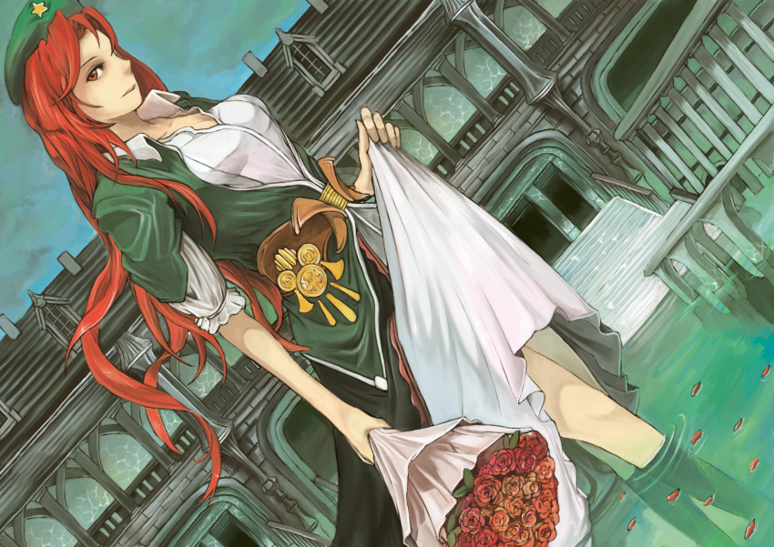 absurdres, braid, chinese_clothes, dutch_angle, flower, gozz, hat, highres
