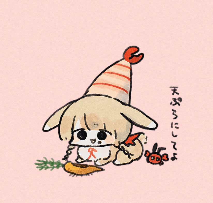 1girl, braid, bunny_day, carrot, crab, eating, food-themed_hat, food_bite