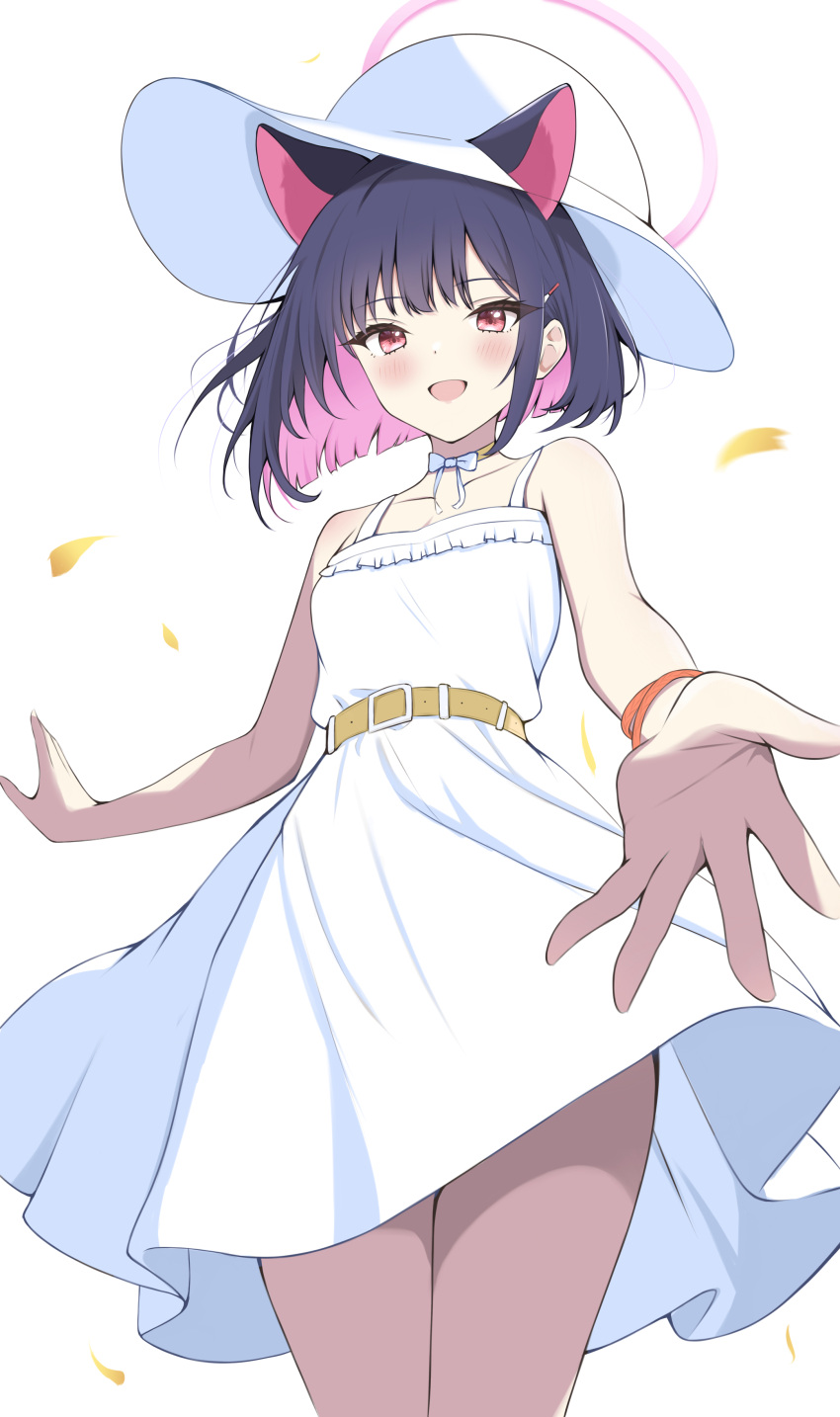 1girl, :d, absurdres, animal_ears, belt, black_hair, blue_archive, blush