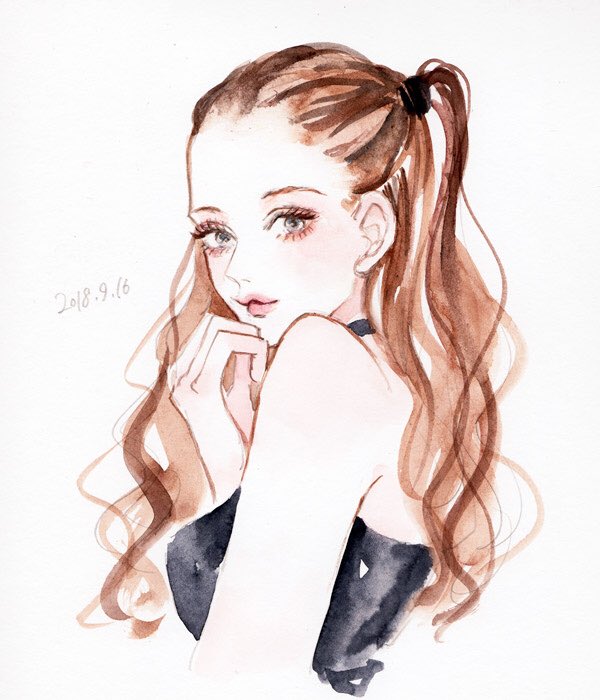 1girl, black_dress, brown_hair, choker, closed_mouth, commentary_request, cropped_torso, dated