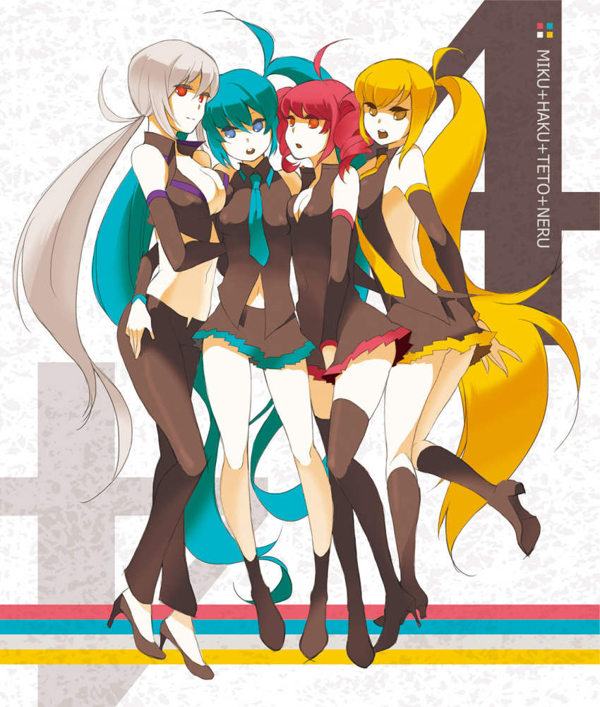 ahoge, akita_neru, breasts, cherico, cleavage, drill_hair, footwear, hatsune_miku