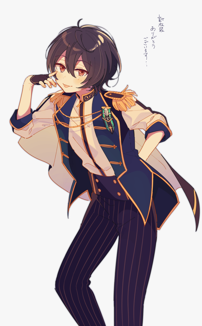 1boy, 4_(nakajima4423), akanbe, bishounen, black_gloves, black_hair, black_pants, cape
