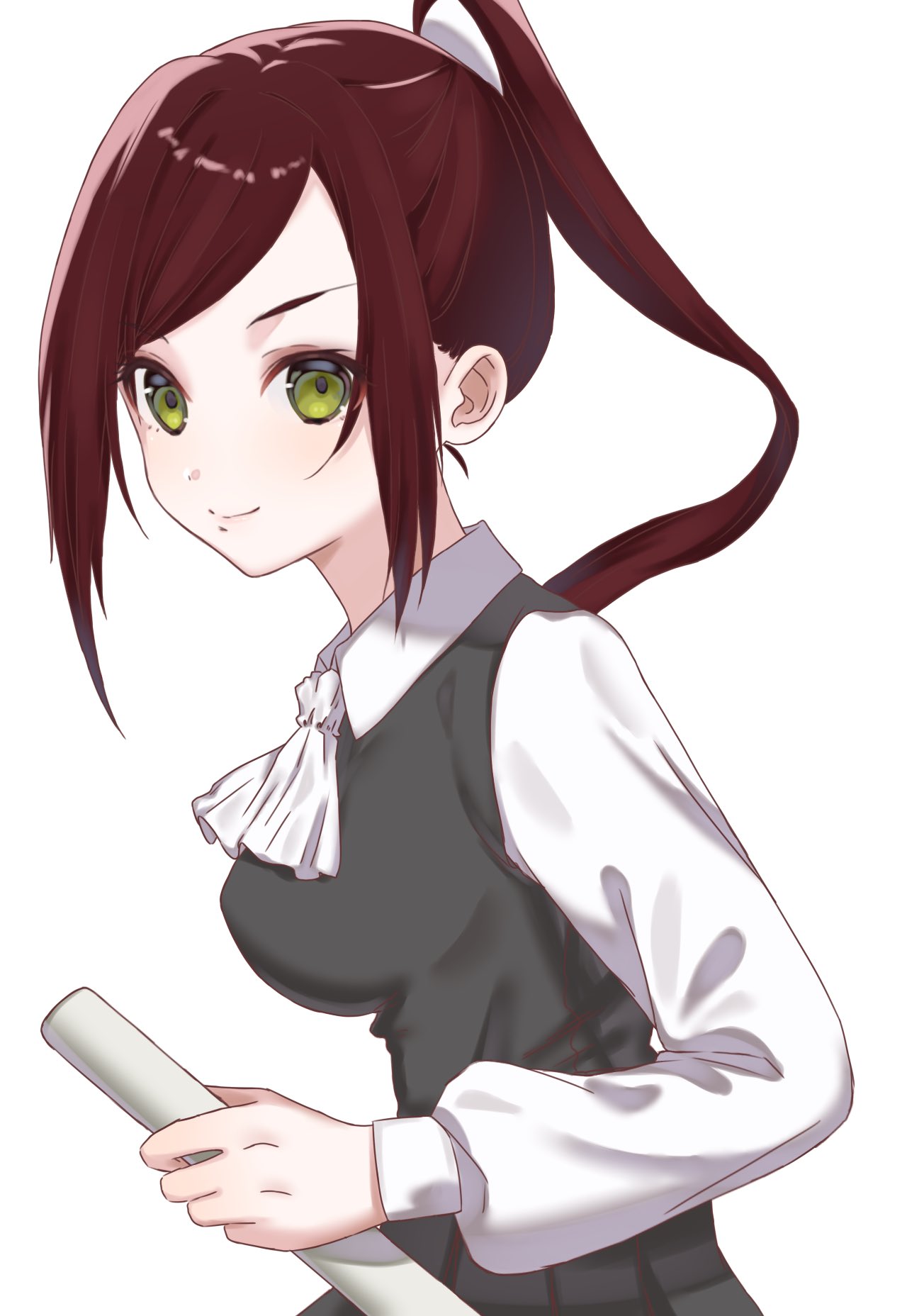 1girl, ascot, green_eyes, high_ponytail, highres, holding_shinai, kimi_no_koto_ga_dai_dai_dai_dai_daisuki_na_100-nin_no_kanojo, long_hair