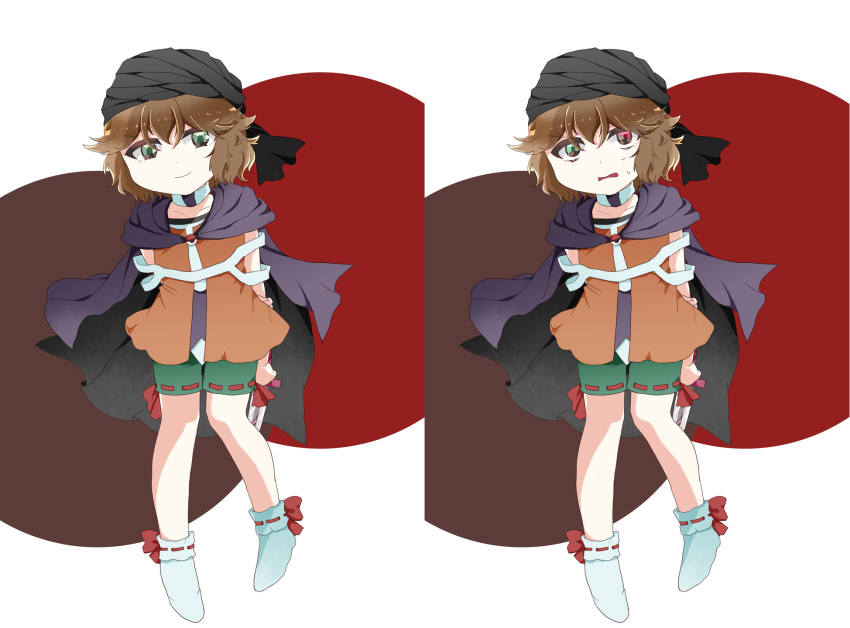 1other, androgynous, arde_(len'en), bandana, bare_arms, black_bandana, black_cape, brown_hair