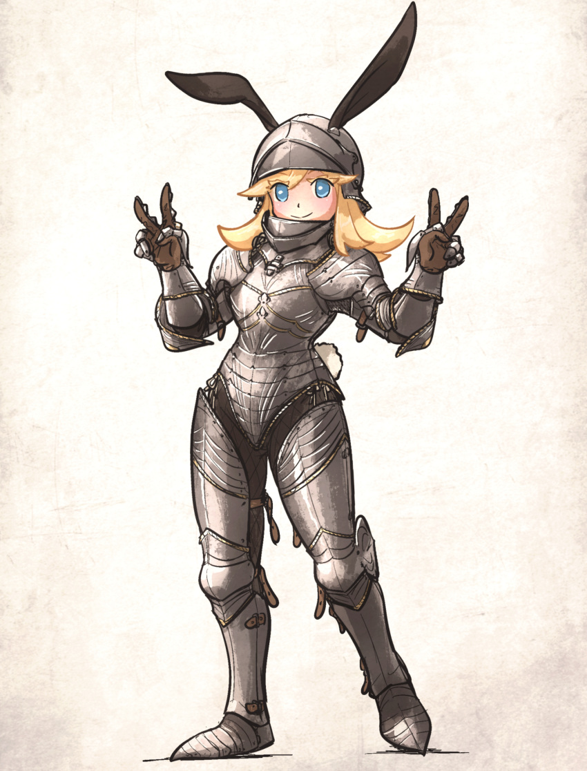 1girl, armor, bevor, blonde_hair, blue_eyes, breastplate, couter, cuirass