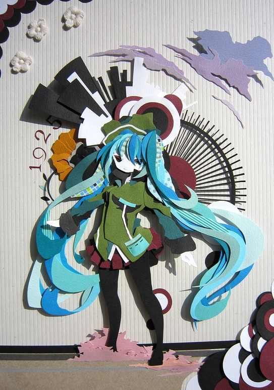 bad_id, blue_hair, hatsune_miku, kirigami, pantyhose, r_080, standing, twintails, vocaloid