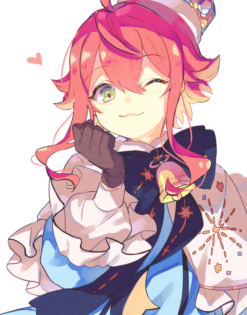 1boy, ;3, black_gloves, clenched_hand, dot_nose, ensemble_stars!, gloves, hair_between_eyes