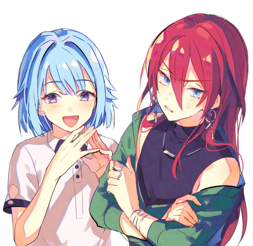 2boys, androgynous, anger_vein, averting_eyes, bishounen, ensemble_stars!, from_above, highres