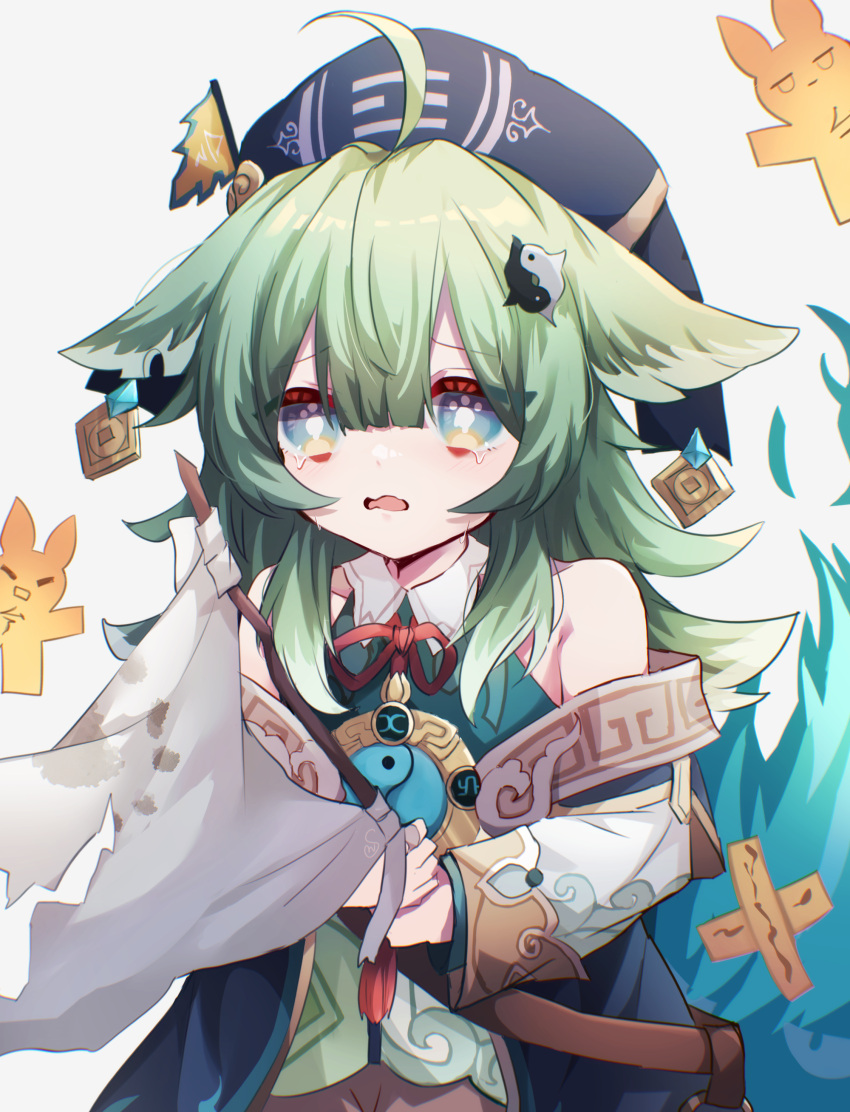 1girl, absurdres, ahoge, animal_ears, bare_shoulders, commentary_request, crying, crying_with_eyes_open