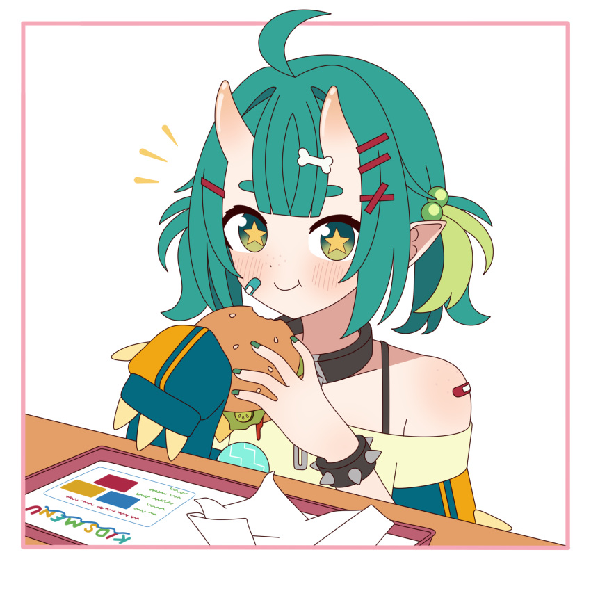 1girl, ahoge, asymmetrical_sleeves, bandaid, bandaid_on_cheek, bandaid_on_face, bandaid_on_shoulder, black_collar