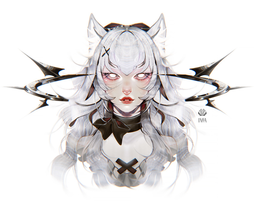 1girl, animal_ears, bow, commission, grey_hair, hair_bow, highres, inoaart