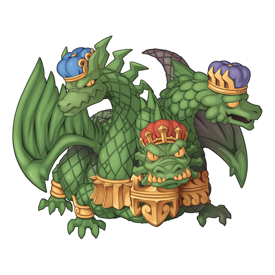 animal_focus, chibi, chibi_only, crown, dragon, full_body, gold, gopinch, looking_at_viewer, multiple_heads, official_art, ragnarok_online, simple_background, solo, transparent_background, yuichirou