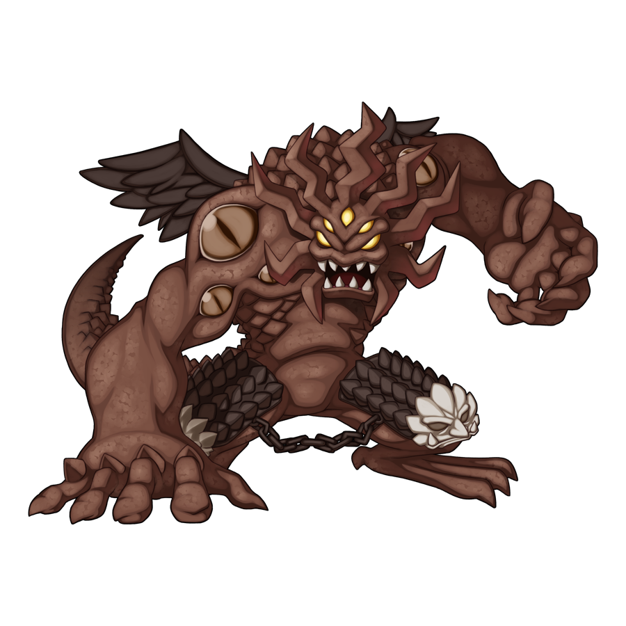 brown_wings, chain, chibi, chibi_only, demon, extra_eyes, feathered_wings, full_body