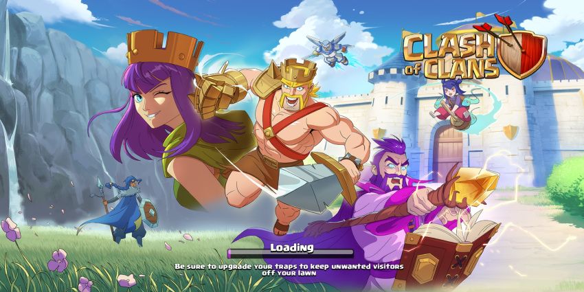 animification, archer_queen, barbarian_king, champion_(clash_of_clans), clash_of_clans, loading_screen, multiple_boys, multiple_girls