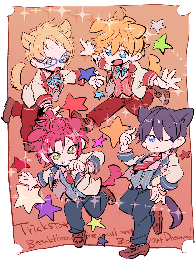 4boys, akehoshi_subaru, border, deformed, dot_nose, ensemble_stars!, extra_ears, gradient_background