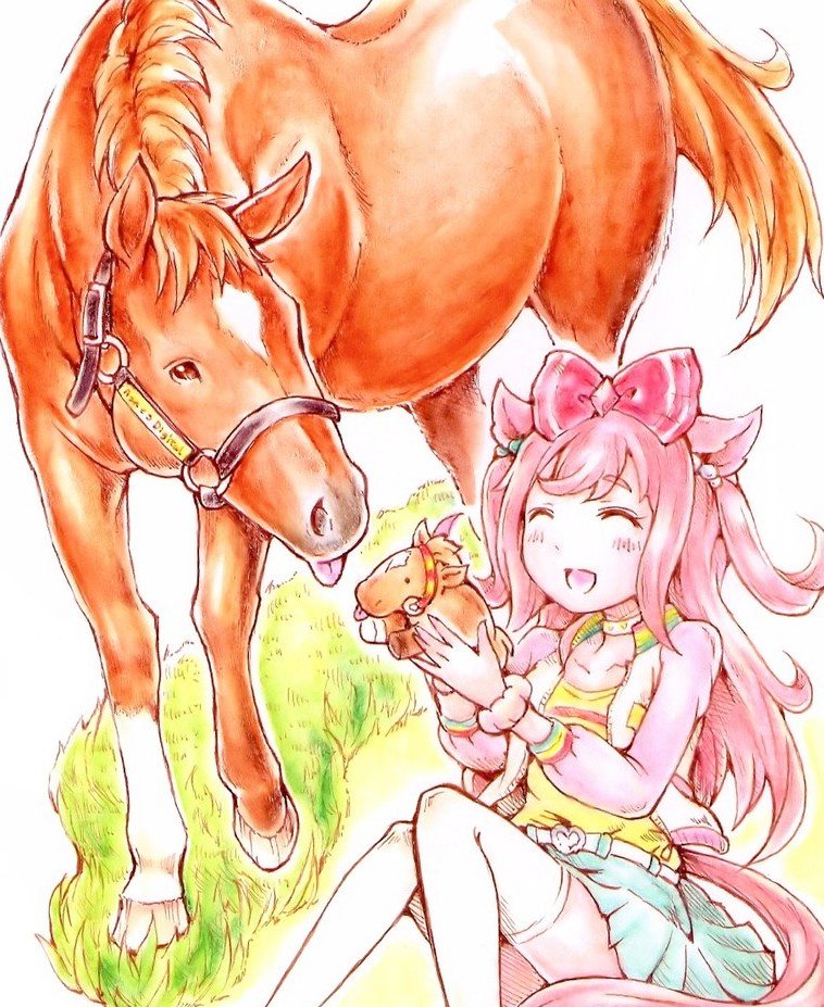 1girl, agnes_digital_(racehorse), agnes_digital_(umamusume), aqua_skirt, bow, casual, closed_eyes, collarbone