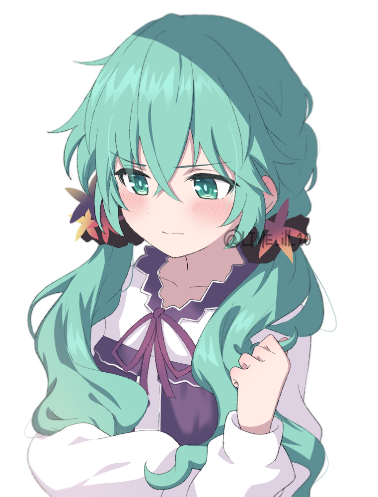 1girl, blush, closed_mouth, collarbone, date_a_live, dress, green_eyes, green_hair