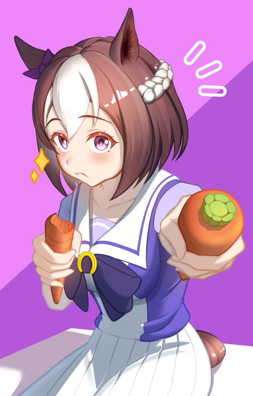 1girl, absurdres, animal_ears, bow, bowtie, brown_hair, carrot, highres