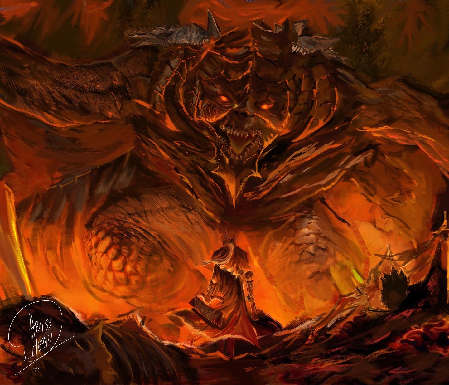 1boy, abyssmalenia, amputee, artist_name, battle, battle_damage, bayle_the_dread, black_scales