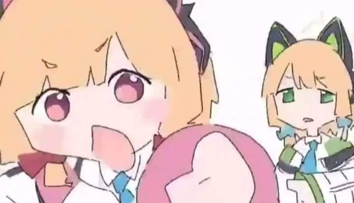 animal_ears, blue_archive, cat_ears, halo, meme, midori_(blue_archive), momoi_(blue_archive), momoi_says_the_n-word_(meme), multiple_girls, short_hair, twins