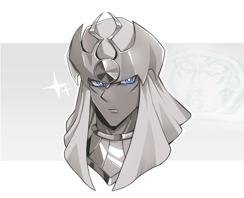1boy, cropped_head, dandan_mong, dark-skinned_male, dark_skin, egyptian_clothes, greyscale, highres