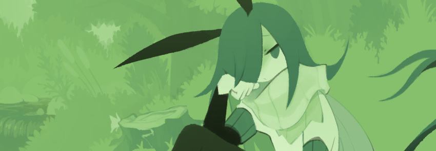 1girl, androgynous, antennae, bored, bug, butterfly, dweller's_empty_path, grass